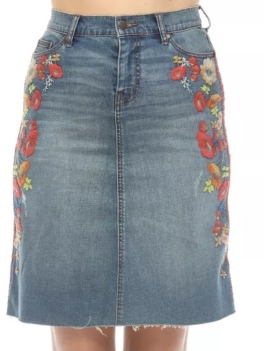 Johnny Was Jwla indigo embroidered denim jean skirt boho chic design Size 30 - Picture 5 of 16